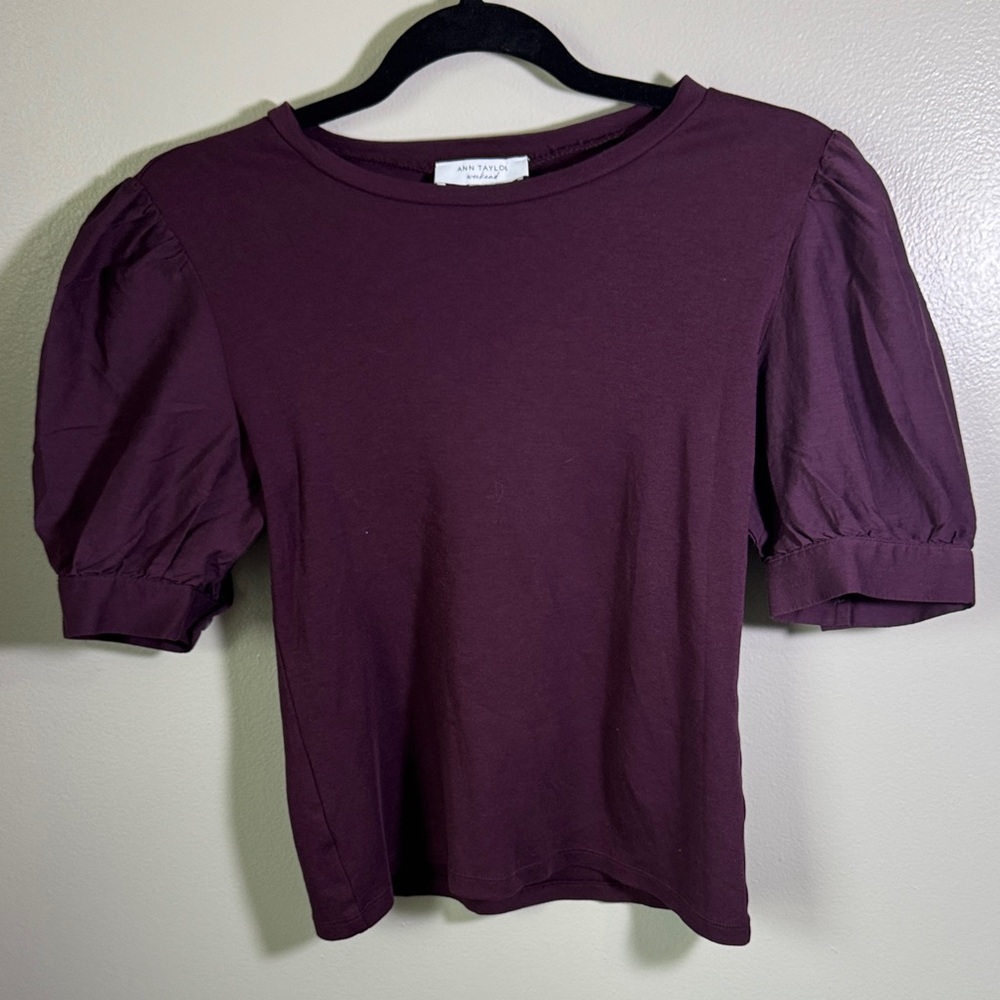 Ann Taylor Plum Short Sleeve Puff-Sleeve Tee Size SP